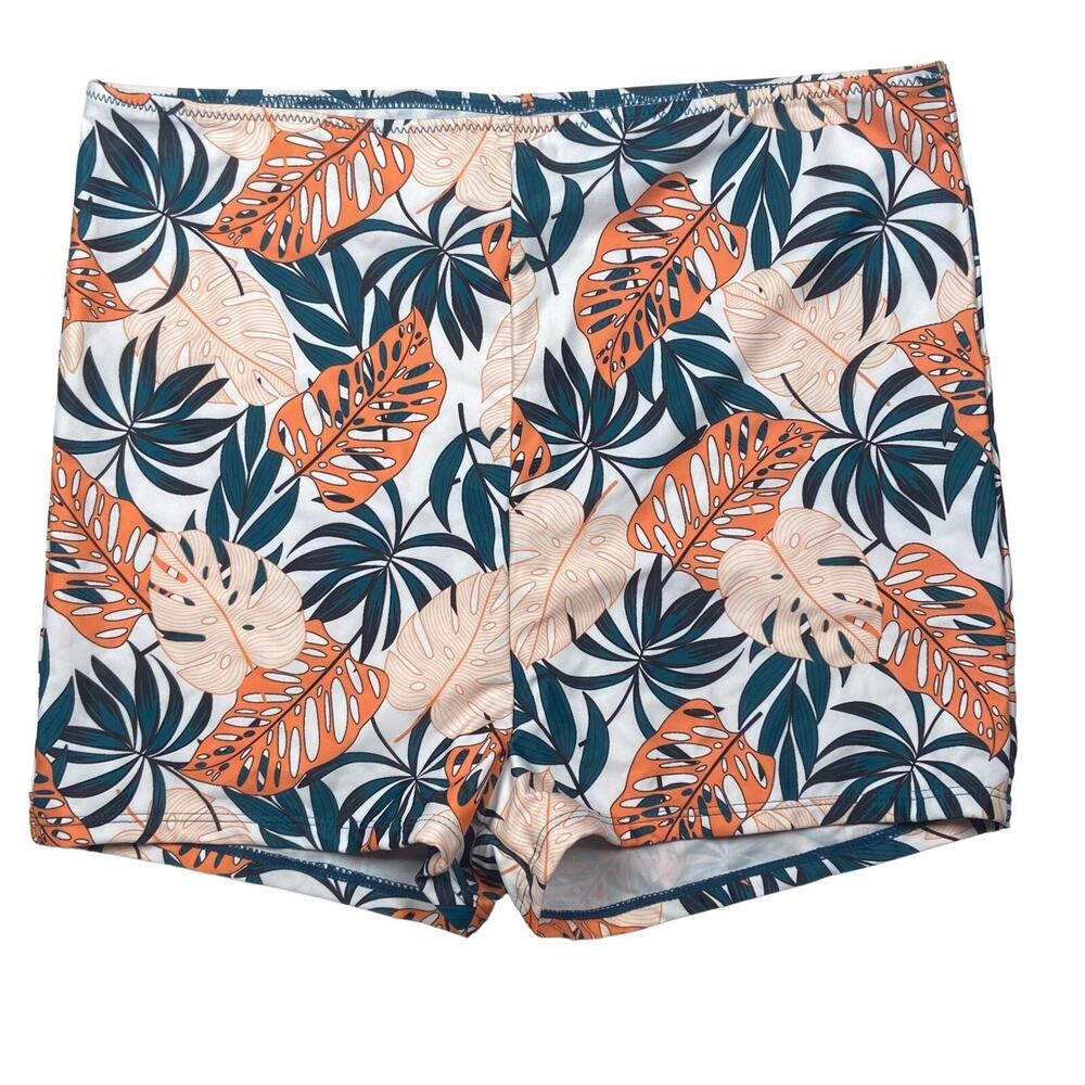 B Swim Tropical Leaf Print Swim Bottoms Womens Size XL High Waist Stretch